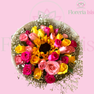 Ramo de 36 rosas y 1 girasol - Florería Isis - Envio de Flores a Domicilio  Tijuana, Floreria en Linea Tijuana, Arreglos Florales Tijuana