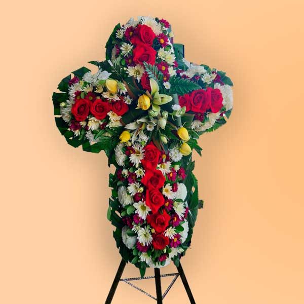 Cruz de flores tricolor