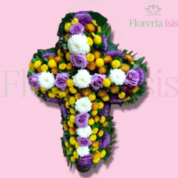 Cruz fúnebre de rosa y roxana