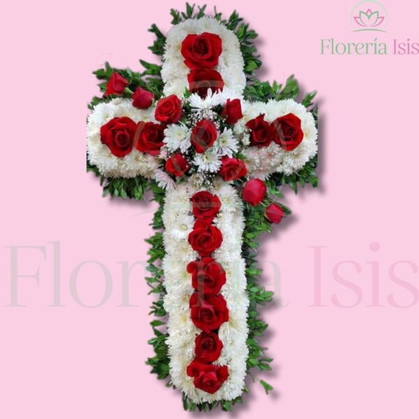 Cruz de 21 rosas rojas