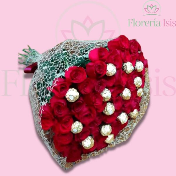 Dulce Amor: 50 rosas rojas con chocolates